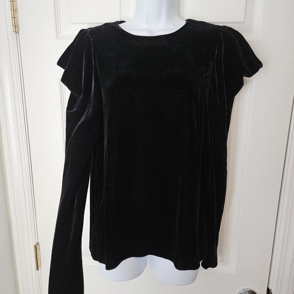 ⭐️ Tibi black velvet drape cold shoulder sleeve top size 2